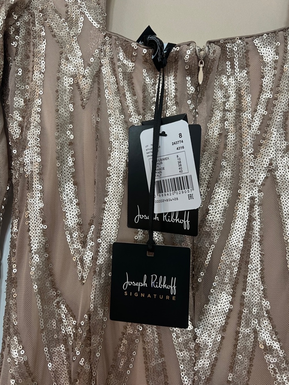 Joseph Ribkoff Taupe and Champagne Sequin Long-Sleeve Dress - Picture 4 of 5